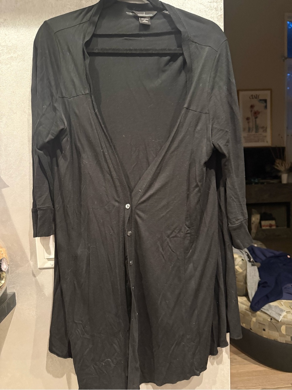Moda International Black Long Button-Front Cardigan Robe